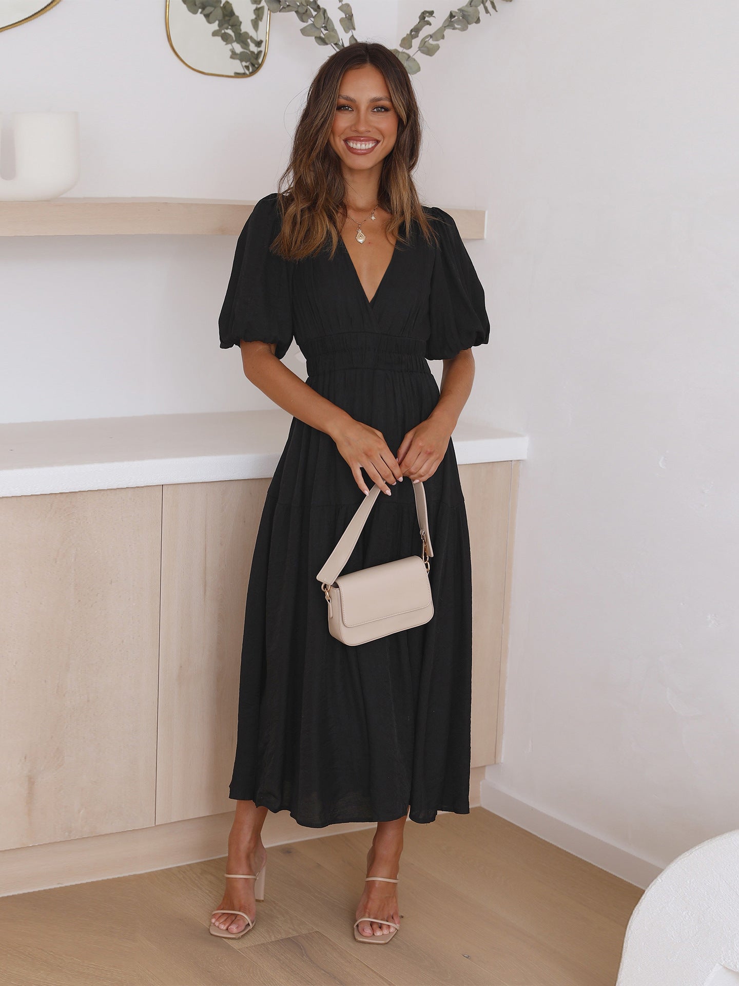 Ruffled Midi Evening Dress