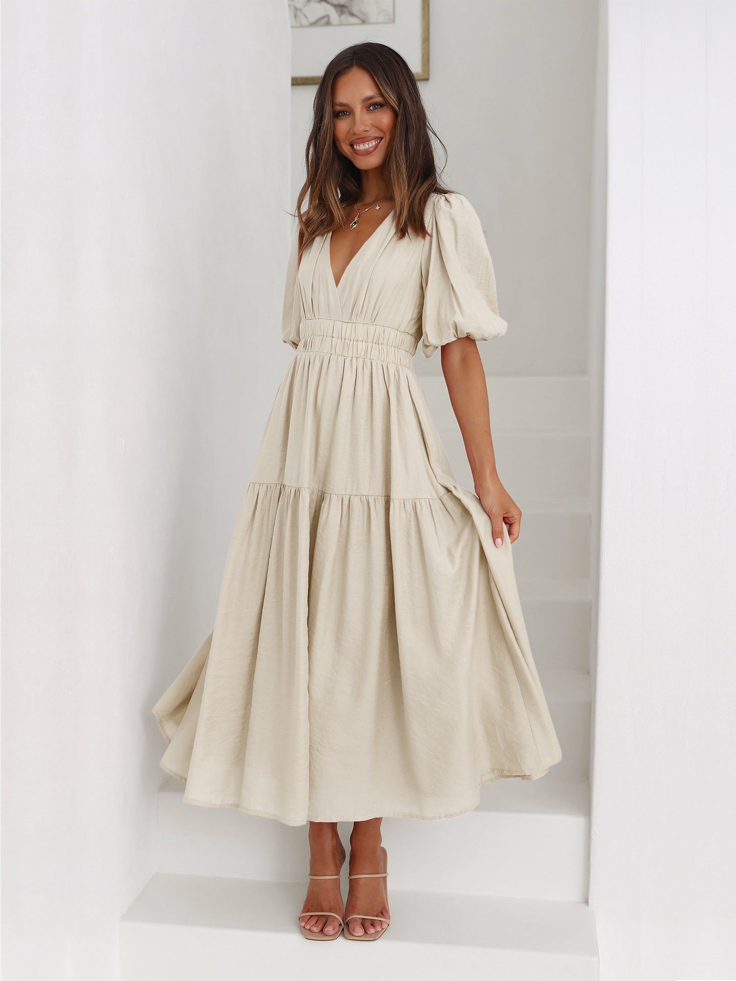 Ruffled Midi Evening Dress