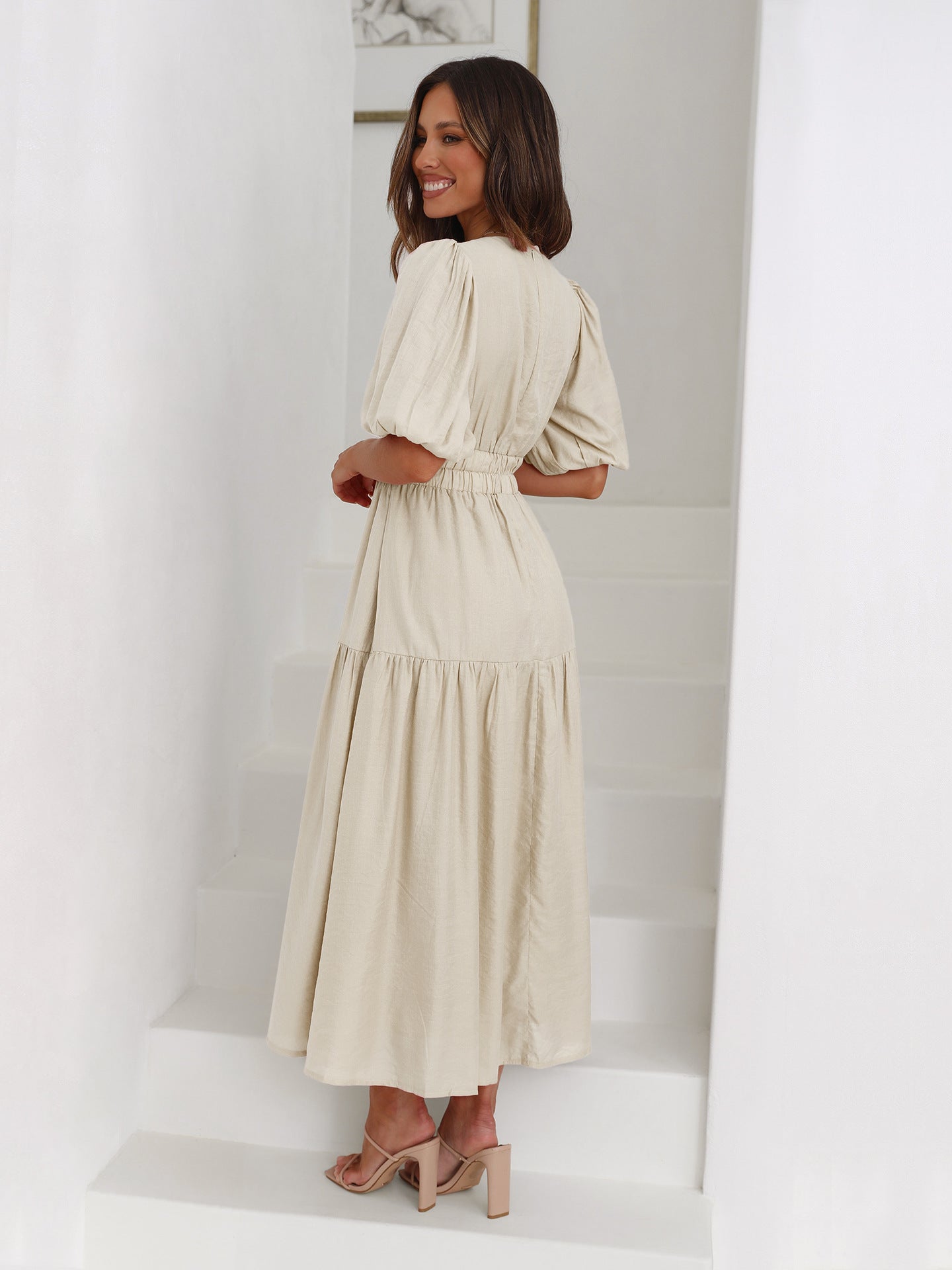 Ruffled Midi Evening Dress