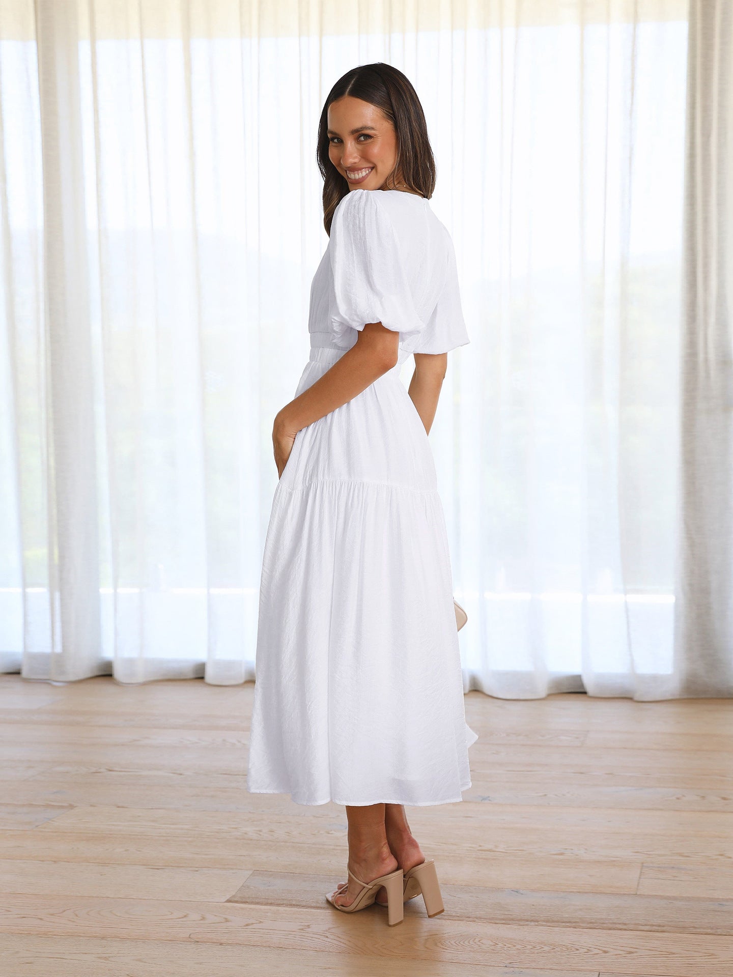 Ruffled Midi Evening Dress