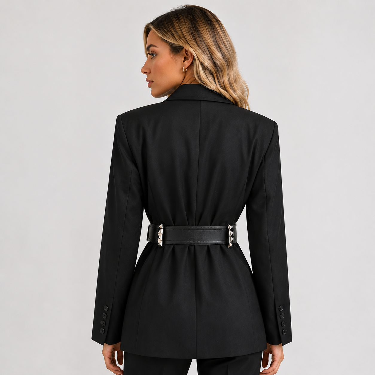 Studded Waist Button Long Sleeve Suit
