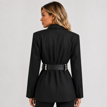 Studded Waist Button Long Sleeve Suit