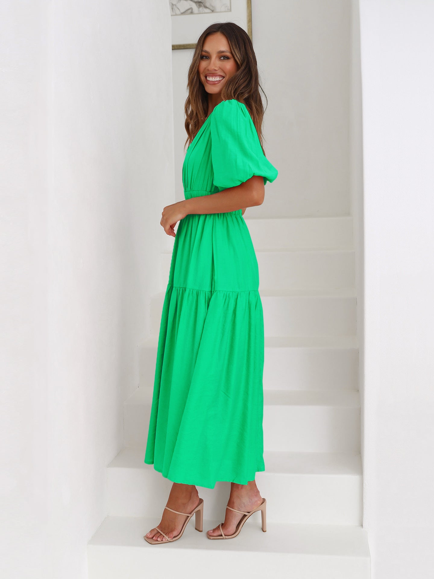 Ruffled Midi Evening Dress