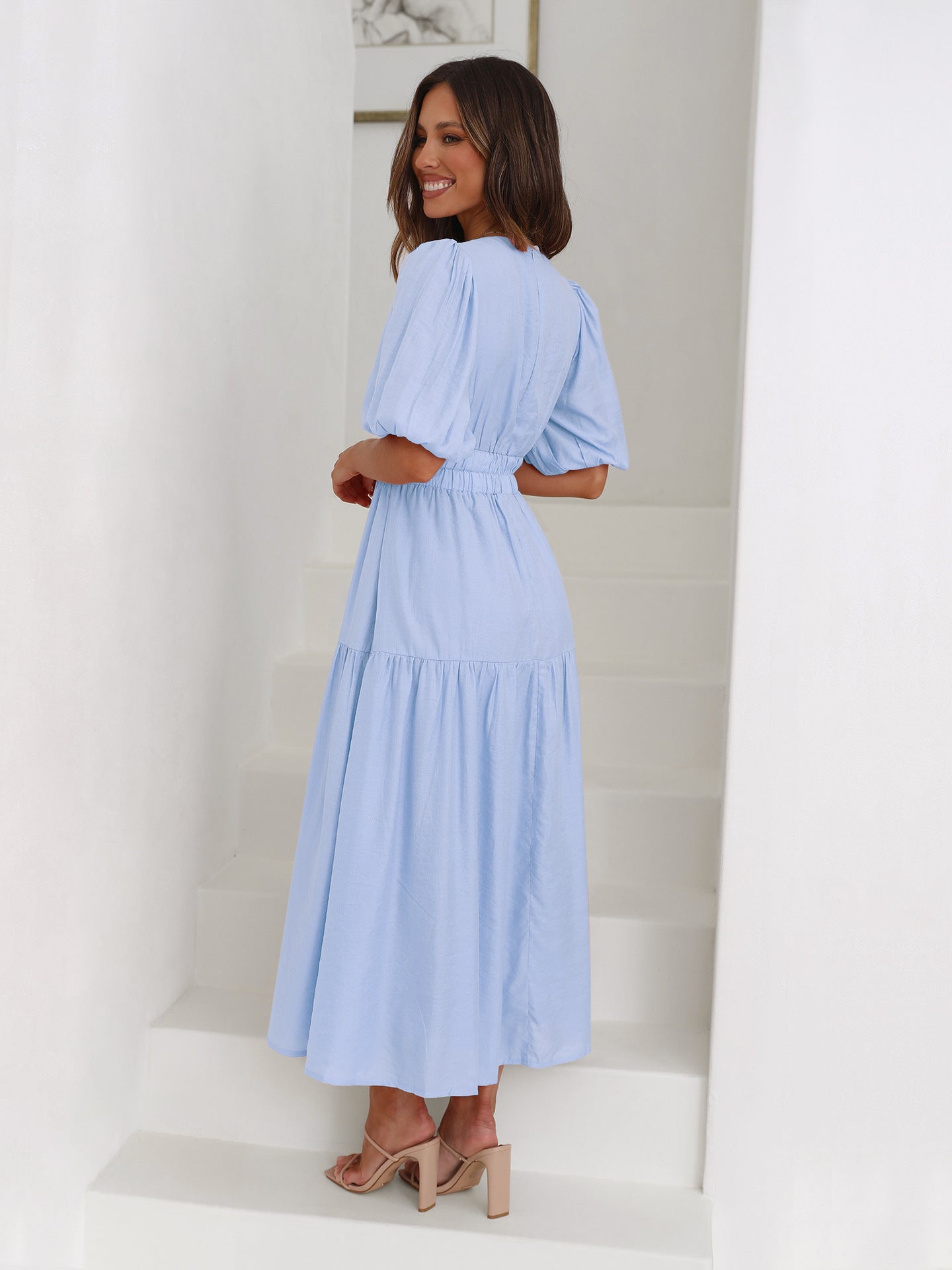 Ruffled Midi Evening Dress
