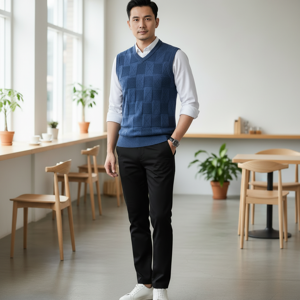 Relaxed Quilted Vest — Blue